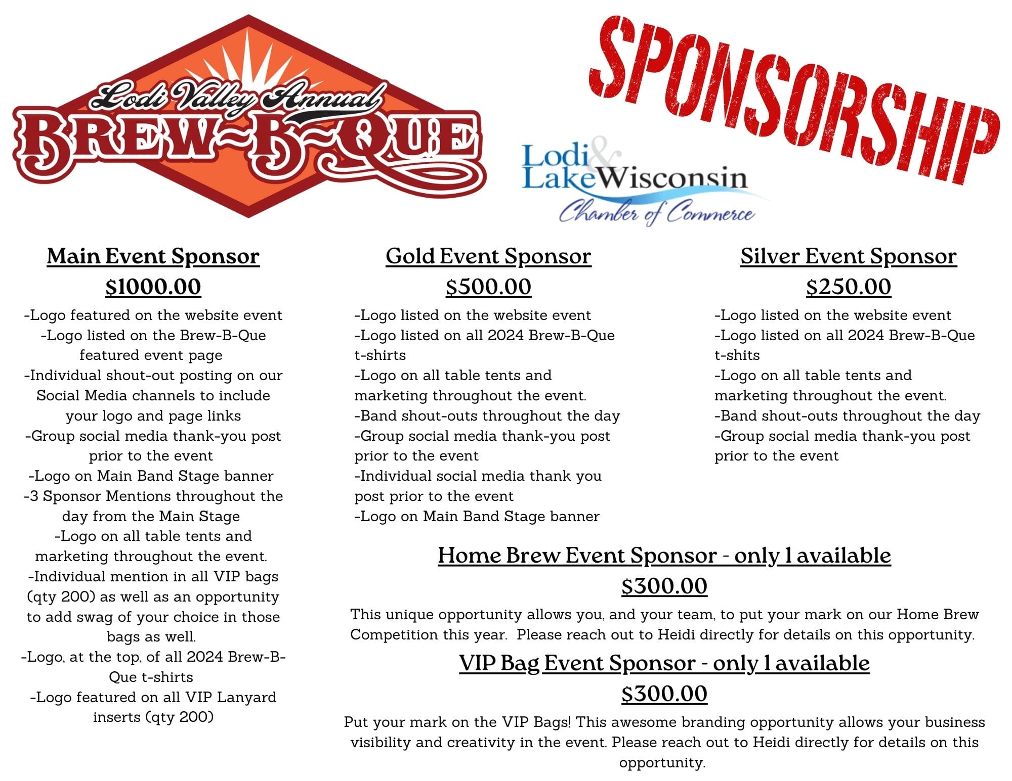 Sponsorship Opportunities Lodi & Lake Wisconsin Chamber of Commerce